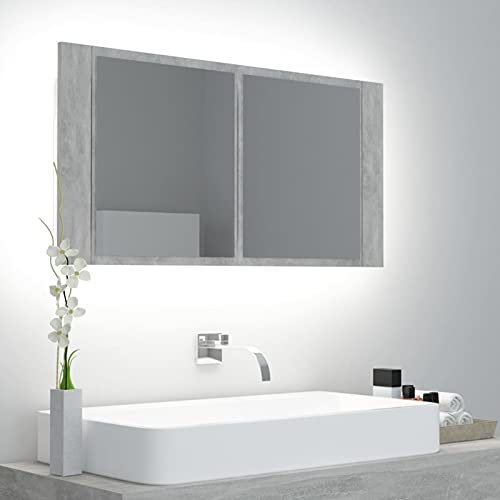 GuyAna LED-Bad-Spiegelschrank Betongrau 90x12x45 cm Acryl Spiegelschrank Bad Mit Beleuchtung