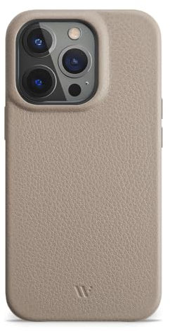 WIIUKA Hülle für iPhone 15 Pro Max, Leder aus Deutschland, Lederhülle extra Dünn, Premium Handyhülle, Case, Qi, Beige Basalt