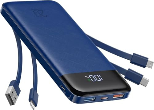 charmast Portable Charger Built-in Cables, 20000mAh Power Bank 6-Output