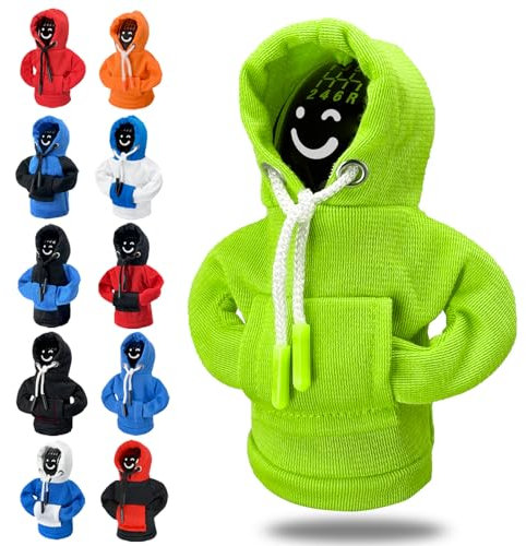 Gear Shift Hoodie, Lustiger Schaltknauf Shirt Pullover, Mini Hoodie für Auto Shifter, Automotive Interior Cute Gadgets, Autozubehör und Dekorationen, Universal Fit Knob Cover Geschenk (Grün)