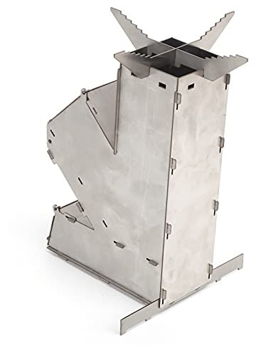 Estufa Rocket Portátil Duradera, Senderismo y Acampada, Utensilios para Comer Al Aire Libre, Práctica Estufa de Mochilero Desmontable de Acero Inoxidable