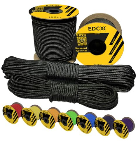 EdcX 3 mm Nylon Paracord 425 (15, 30, 50 and 100m) – 3 mm Type II, 100% Nylon Rope, 3 Strand Rope, 3 mm Nylon Rope in Many Colors (Black, 30 m)