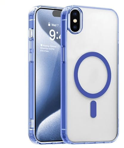 S.Dawezo Hülle für iPhone XS, Kompatibel mit Magsafe, Militärnorm Schutzhülle, Transparent Silikon Anti Gelbfärbung Case, Original Magnetisch Handyhülle für iPhone XS, Blau