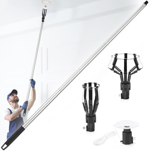 GADFISH 12FT Light Bulb Changer for High Ceilings, Light Bulb Removal Tool with Baskets and Suction Cup