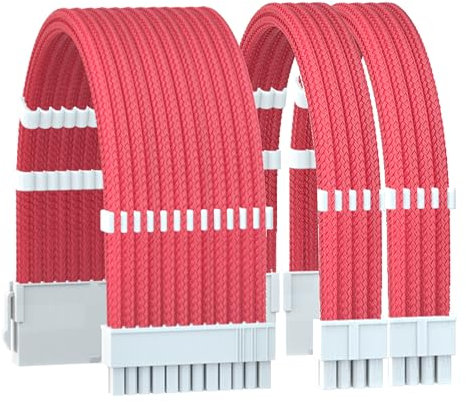 Formulamod Kit d'extension de câble d'alimentation 18 AWG, 1 ATX 24 broches, 2 rallonges de câble EPS 8 (4 + 4) broches, 30 cm avec peignes de câble (rose, WTP)