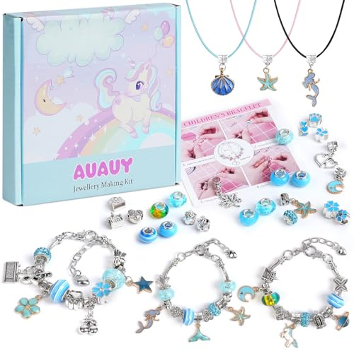 AUAUY Geschenke für Mädchen, Armbänder Selber Bastelset, ab 6 Jahre, Blau | Machen Bastelset Kinder, Adventskalender Füllung Weihnachtsgeschenke, für Nikolaus Geschenk, 4 5 6 7 8 9 10 11 12 Jahre