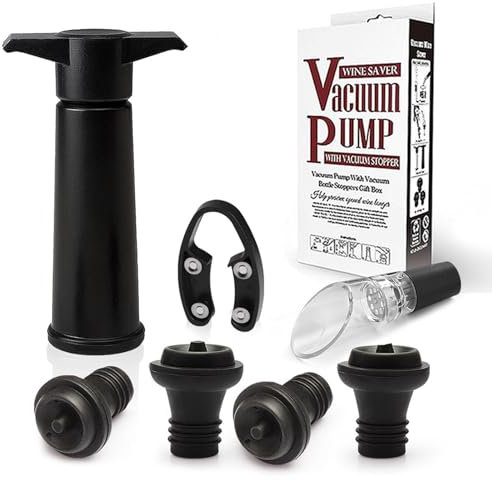 Weinpumpe Vakuum mit 4 Weinverschluss Vakuum, 1 Weinausgießer und 1 Cutter, Wiederverwendbarer Wein Vakuumpumpe und Wein Vakuumverschluss Set Hält Wein Frisch