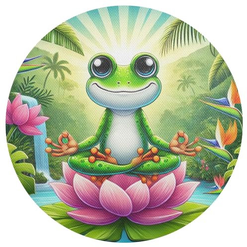 Yoga-Frosch-Tischsets, hitzebeständig, rund, abwischbar, für Esstische