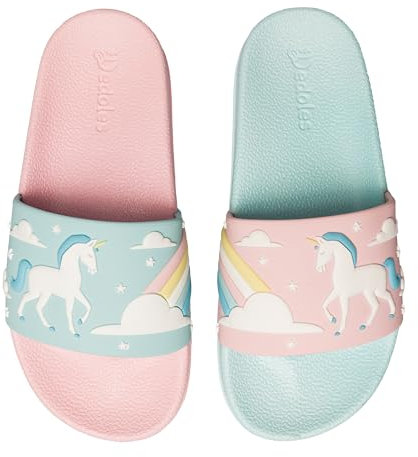 Dedoles Ciabatte & Pantofole Donna Uomo & Bambini Sandali per Spiaggia e Piscina con tanti Design Patatine Fiori Volpe Lama Nuvole Ketchup Regalo, Colore: Unicorno e arcobaleno, Misurare: 33 EU