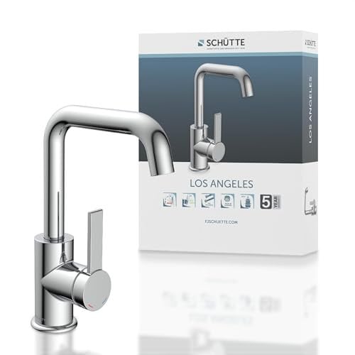 SCHÜTTE 33120 Waschtischarmatur LOS ANGELES mit hohem Auslauf, Wasserhahn für das Bad mit Pop-Up Exzenter, Waschbeckenarmatur hoch, Badarmatur mit Einhebelmischer, Mischbatterie in Chrom