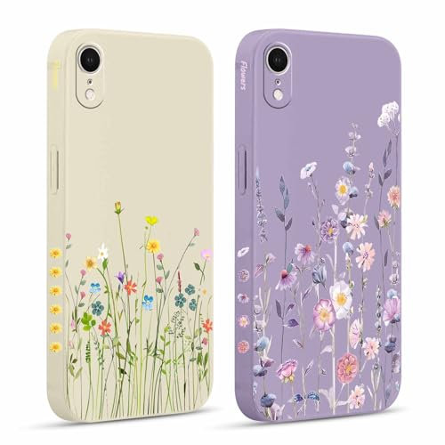 Pnakqil 2 Stück Handyhülle für iPhone XR 6,1 Hülle, Blumen Aesthetic Floral Muster Bunt Design Motiv Case Silikon Weiche für Mädchen TPU Dünn Stoßfeste Kameratasche Schutzhülle