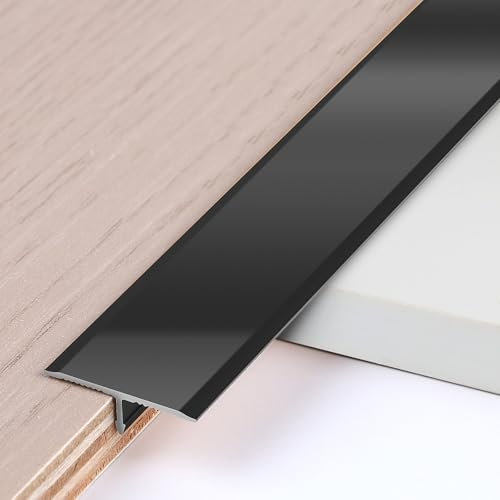 EFUTURETIME 3 pz. Modanature a T in Alluminio 0,9 m × 2 cm per Transizioni tra Piastrelle, Pavimenti, Moquette, Nero