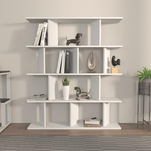 Stylish White Bookshelf, 120 cm x 141 cm x 24.6 cm | 100% Melamine Coated Particle Board, 18 mm Thick | Perfect for Modern Home & Office Decor