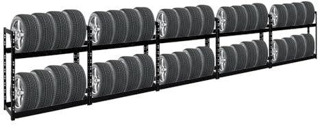 PROREGAL Mega Deal | 5X Reifenregal Tiger | HxBxT 100x110x35 cm | 150kg Fachlast | bis zu 16 Reifen | mit Ebenen | Schwarz Reifenständer Garagenregal