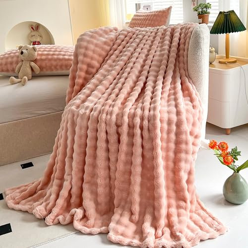 Kuscheldecke Milchsamt Blasen Decke Super Soft Wohndecke Dick 450 G/M² Flanell Decke Couchdecke Warme Überwurfdecke Sofadecke Vielseitig Blanket Für Bett Sofa Schlafzimmer Büro Rosa 100 x 160cm