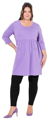 Ulla Popken Damen große Größen Übergrößen Plus Size Longshirt, A-Linie, Rundhals, 3/4-Arm, Taschen lila 50+ 838086824-50+