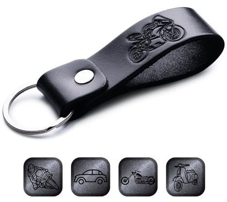 MAGOR Leather Keychain Favorite for Men, Keyring Gift for Women & Men, Birthday & Anniversary, Full Grain Leather (Motorbike)