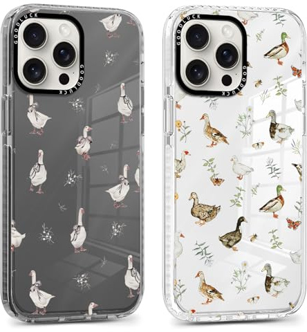 Foonary 2 Pack Transparent Cute Duck Print Phone Case for iPhone 16 Pro Max 6.9,Soft Silicone with Design Aesthetics Clear Pattern Cases,Shockproof Bumper Protector Cover,Girls for iPhone 16 Pro Max