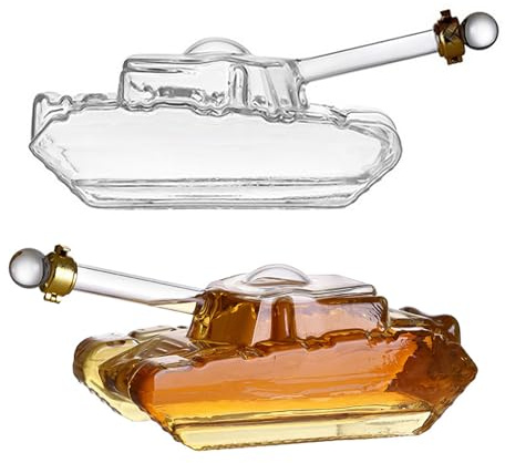 500ml Novelty Tank Shaped Whiskey Decanter, Creative Whiskey Glass Decanter, Wine Decanter Bottle Liquor Dispenser, Home Bar Man Cave Decor & Unique Gift for Men Dad Military Fans