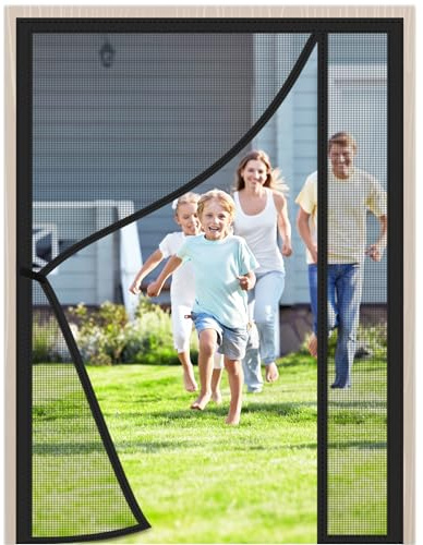 Side Opening Magnetic Door Fly Screen 100x200cm Black Magnetic Window Fly Screen Insect Protection Door with Full Frame Magic Tape Easy to Install for Conditioning Room Kitchen