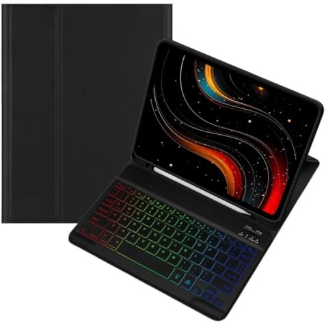 kaidisen Custodia con tastiera retroilluminata colorata per iPad Air 11 (M3/M2), iPad Air 5a/4a generazione 11, con tastiera Bluetooth RGB retroilluminata rimovibile, colore nero e nero
