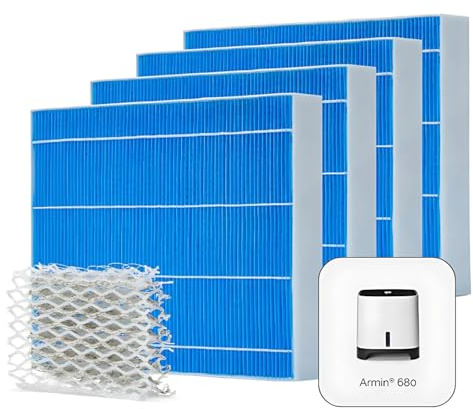 Meaco Armin + Silvertex - Confezione da 4 cuscinetti umidificatori 680 ml, anticalcare, antimicrobico, ad alta efficienza, compatibile con modelli Meaco e Universali