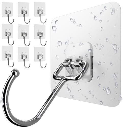 4smile Klebehaken extra stark, selbstklebende Haken, 10 Stück | Wandhaken mit 15 kg Tragkraft, 180° drehbar, robuste Klebehaken und transparente Handtuchhaken für Wand, Deko, Küche und Bad