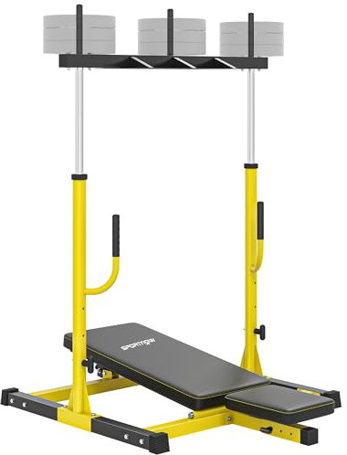 SPORTNOW Vertical Leg Press Machine, 300 kg Capacity, Leg Strength Training Machine with Adjustable Leg, Back and Head Positions for Home Gym, 2 Olympic Plate Compatible, Yellow