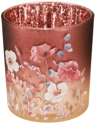 Viana Stimmungsvolles Deko-Windlicht mit floralem Design aus Glas, 4 Stück