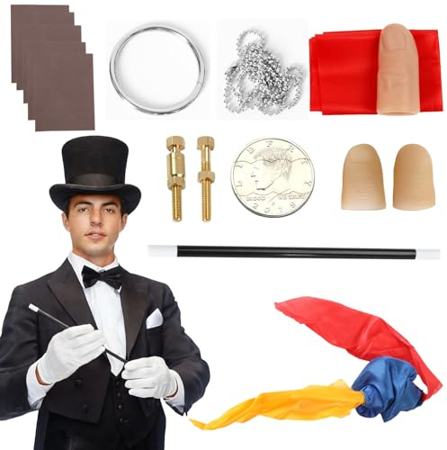 YOUYIKE 19 Stück Zaubertricks Zauberkasten mit Zauberstab Silk Scarf Zauberfinger Schrauben Magic Scherzartikel für Erwachsene Magic Set Zauberkasten Kinder ab 6 Jahren
