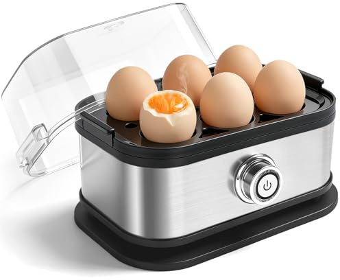 Aotto Schnell-Eierkocher, elektrischer Eierkocher für 6 Eier (hart und weich gekocht), kompakter Eierdämpfer für stressige Morgenstunden, ideal für Studentenwohnheim und Wohnmobil