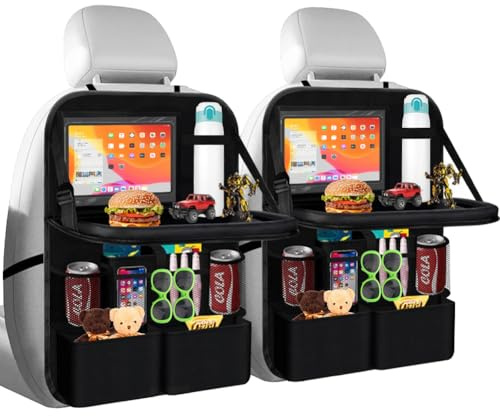 Yuragim Auto Organizer mit Tisch, 2 Stück Autositz Organizer Große Auto Rückenlehnenschutz Wasserdicht Rücksitz Organizer Kinder mit Klapptisch/Tablet/Telefon Aufbewahrung Auto Reisezubehör Organizer