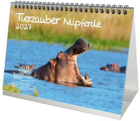 Tierzauber Nilpferde DIN A5 Tischkalender für 2027 Afrika Flusspferde - Seelenzauber