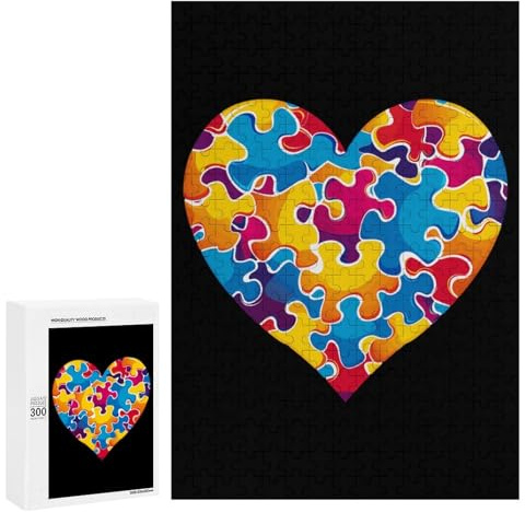 Autism Awareness Heart Jigsaw Puzzle for Adults Wooden Challenging Puzzles Gift for Family Friends