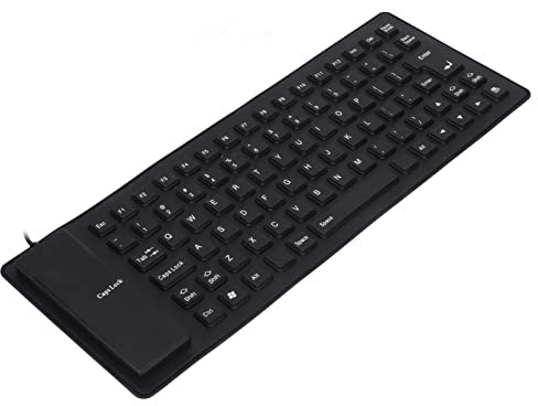 YUYTE di Gomma per Tastiera in Silicone - Tastiera in Silicone Cablata USB Leggera Completamente Sigillata - Design Arrotolabile a 85 Tasti per PC - Silenzioso e Confortevole (BLACK)