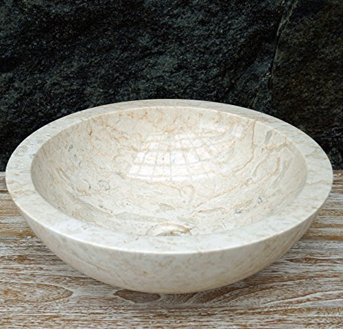 Guru-Shop Lavabo Rond en Marbre Massif Monté sur le Dessus, Cuvette de Lavage, Lave-mains en Pierre Naturelle - Ø 40 cm Modèle 5, Beige, Lavabos, Lavabos Baignoires