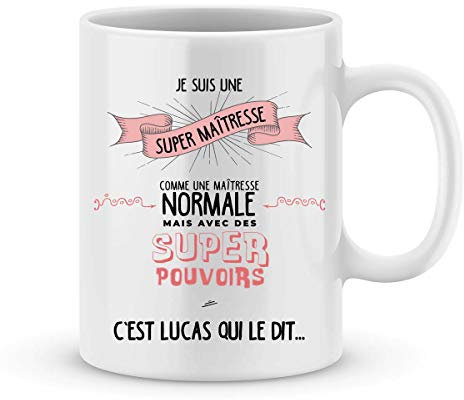 Cadeau maîtresse à personnaliser avec le prénom de votre enfant - Mug pour maîtresse personnalisé - cadeau maîtresse pour la fin d'année scolaire