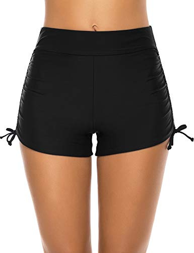 Lecieldusoir Women's Swim Shorts High Waist Swimsuit Bottoms Tummy Control Bathing Suit Boy Shorts Board Shorts Black