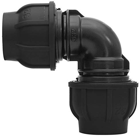 PE Verschraubung Winkel 90° Ø 63 x 63 mm mit Klemmverschraubung für PE-Rohr 63 mm für Wasserversorgung in Orts- und Fernwassernetzen oder Brunnen- und Eigenwasserversorgung