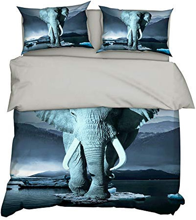 Timiany Bettwäsche Elefant Bettbezüge Set 3D Tierwelt Elefanten 2-3 Teilig Bettbezüge/Kissenbezüge,Geschenk Für Kinder,Jungen,Mädchen Und Erwachsene135x200+50x75cm (Elefant C,135x200+80x80)