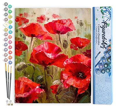 Figured'Art Malen Nach Zahlen Erwachsene Mohnfeld - Paint by Numbers Basteln DIY Bastelset 40x50cm ohne Holzrahmen