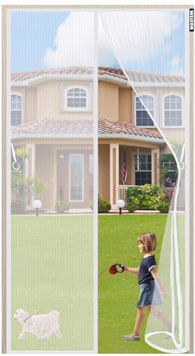 Magnet Fly Screen Door,200 x 205 cm,Parfait pour la porte du balcon,salon,cave - Montage facile et sans forage,- Blanc