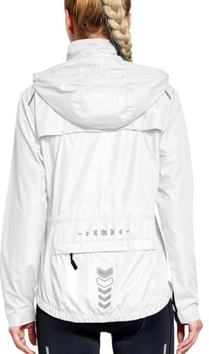 FitsT4 Sports Damen Fahrradjacke Radfahren Laufen Jacken Leichtgewicht Wasserabweisend Windbreaker Wanderjacke Reflektierend Trekking Regenjacke mit Kapuze,Weiß,XXL