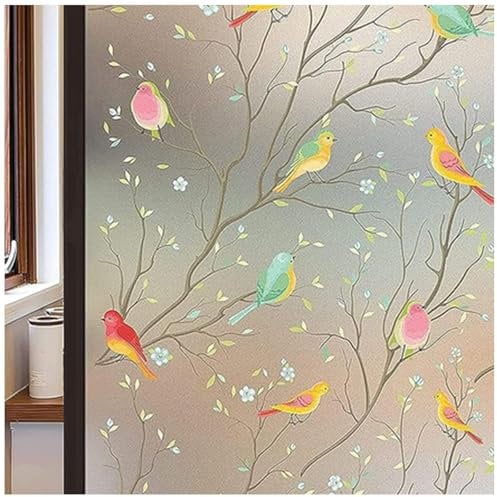 Lifetree Stained Glass Window Film Privacy:Frosted Film for Glass Windows Self Adhesive Opaque Decorative Bird Patterned Vinyl Privacy Films for Bathroom and Door (Frosted, 44 * 200cm)