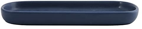 MSV Storage Tray Ceramic Organiser Maonie Plate for Fruit, Tea, Cosmetics, Jewellery, Oval for Washbasin, Bathroom, Cabinets-Matte Dark Blue, Unique
