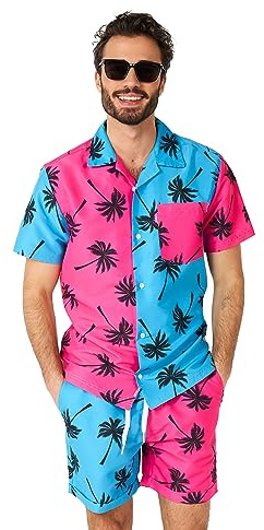 OppoSuits 2-teiliges Hawaii Sommer-Set für Herren - Summer Palm Beach Swim Wear - Tailliertes Outfit - Inklusive Kurzarmhemd und Shorts