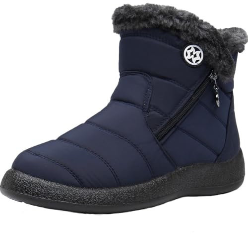 Stivali Donna Stivaletti Invernali Impermeabili Cerniera Stivali da Neve Cotone Caldo Peluche Caviglia Boots Bassi Scarpe Ultraleggero,Blu Marino 3,37 EU
