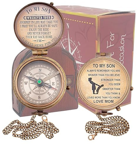 Bussola personalizzata con custodia in pelle, regalo da mamma a figlio, regalo per mamma a figlio, regalo per mamma a figlio, regalo di laurea, regalo di compleanno per figlio, regalo di nozze per
