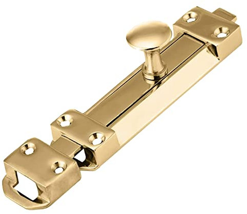 SUL Heavy Duty Tower Bolt, Door Bolt Polished Brass,Mounted Sliding Door Lock, Strong Door Security Bolts with Screws for Storage Units,Shed Doors,Gates,Bathroom(150mm) (150mm Brass 1pk)