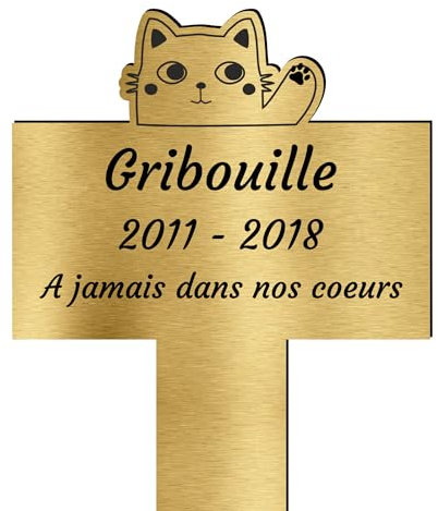 Générique Piquet Funéraire pour Animaux - Piquet Plaque Inter Funéraire Animaux - Personnalisé (Chat) - 20 cm x 10.5 cm - Acrylic, Metal - Rectangulaire - Champêtre Français - Doré